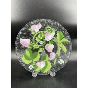 Sydenstricker Fused Art Glass Pink Strawberry Fruit Plate Dish